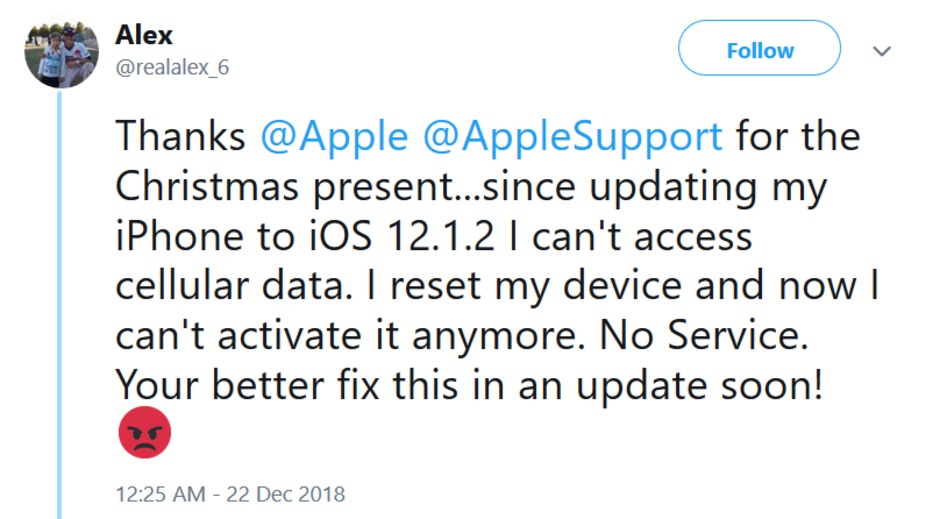 Sforum - Trang thông tin công nghệ mới nhất 1212-a Người dùng iPhone than phiền vì mất kết nối di động sau khi cập nhật iOS 12.1.2 Sforum - Trang thông tin công nghệ mới nhất 1212-a Người dùng iPhone than phiền vì mất kết nối di động sau khi cập nhật iOS 12.1.2