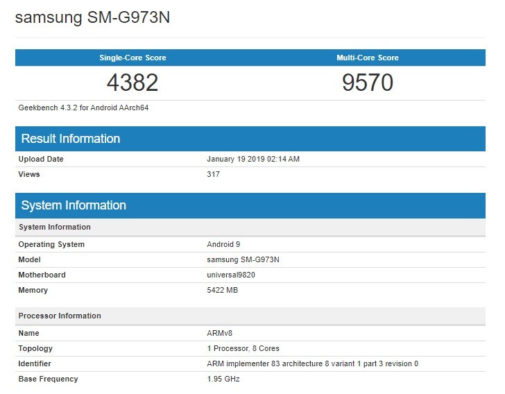 Sau Galaxy S10 Plus, đến lượt Galaxy S10 bản thường lộ điểm benchmark ấn tượng