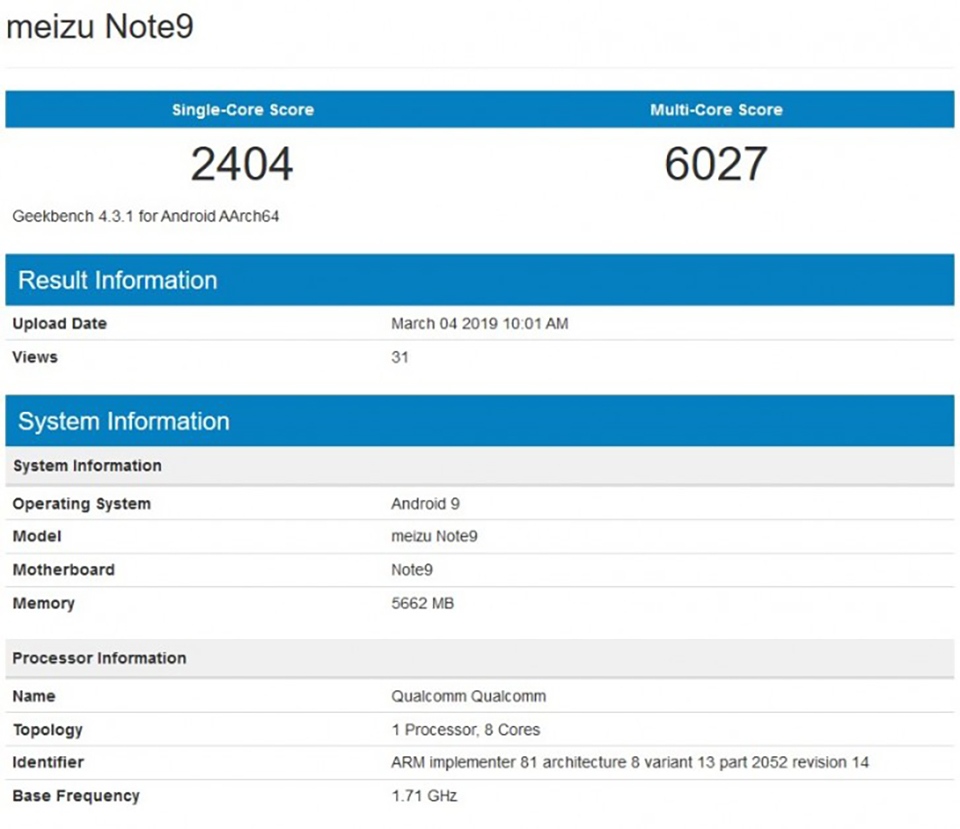 Sforum - Trang thông tin công nghệ mới nhất Meizu-Note-9-lo-cau-hinh-tren-Geekbench-1 Meizu Note 9 với Snapdragon 675 cùng RAM 6GB lộ điểm benchmark ấn tượng Sforum - Trang thông tin công nghệ mới nhất Meizu-Note-9-lo-cau-hinh-tren-Geekbench-1 Meizu Note 9 với Snapdragon 675 cùng RAM 6GB lộ điểm benchmark ấn tượng