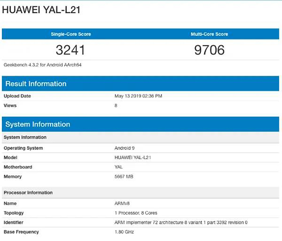 Sforum - Trang thông tin công nghệ mới nhất Honor-20-lo-cau-hinh-tren-Geekbench-1 Honor 20 lộ điểm benchmark ấn tượng trên Geekbench, xác nhận dùng chip Kirin 980, RAM 6GB Sforum - Trang thông tin công nghệ mới nhất Honor-20-lo-cau-hinh-tren-Geekbench-1 Honor 20 lộ điểm benchmark ấn tượng trên Geekbench, xác nhận dùng chip Kirin 980, RAM 6GB