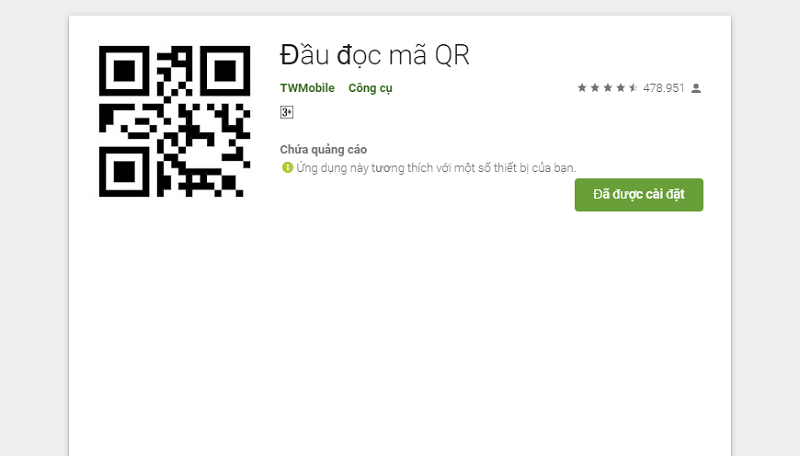 Tải về ứng dụng QR Code Reader trên Google Play Store.