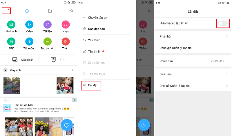 Tắt quảng cáo trong Quản lý tệp tin trên MIUI 10.