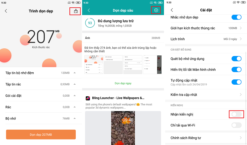 Tắt quảng cáo trong Trình dọn dẹp trên MIUI 10.
