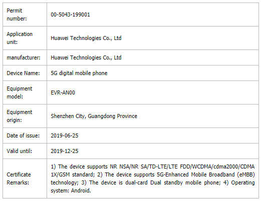 Sforum - Trang thông tin công nghệ mới nhất EVR-AN00-TENAA Huawei Mate 20X 5G phiên bản 2 sim được chứng nhận tại Trung Quốc, ra mắt trong một vài tuần tới 