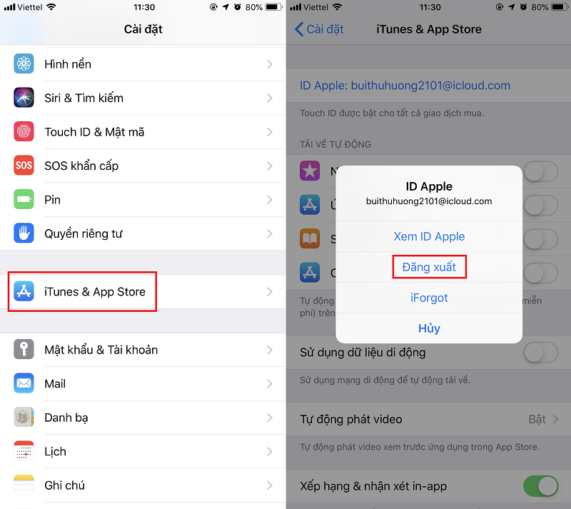 Đăng xuất Apple ID và đăng nhập lại.