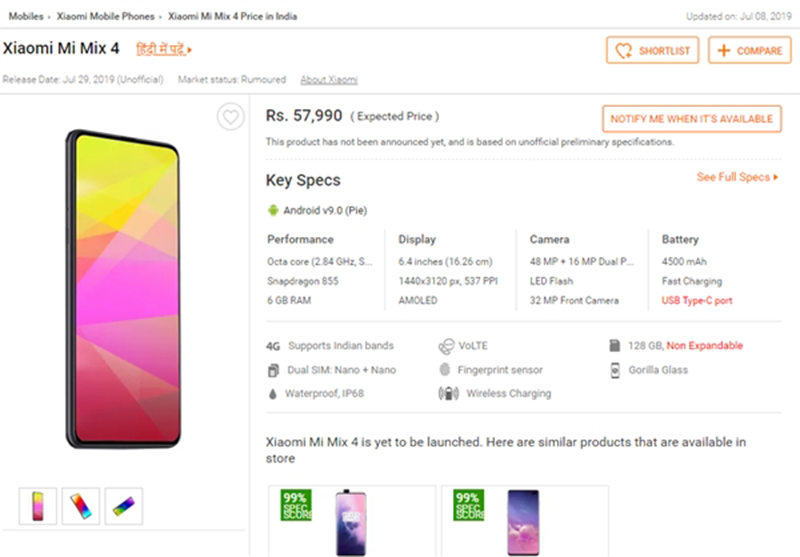 Sforum - Trang thông tin công nghệ mới nhất thong-tin-Mi-MIX-4-1 Lộ cấu hình và giá bán Xiaomi Mi MIX 4: Snapdragon 855, camera kép 48MP, pin 4.500 mAh 