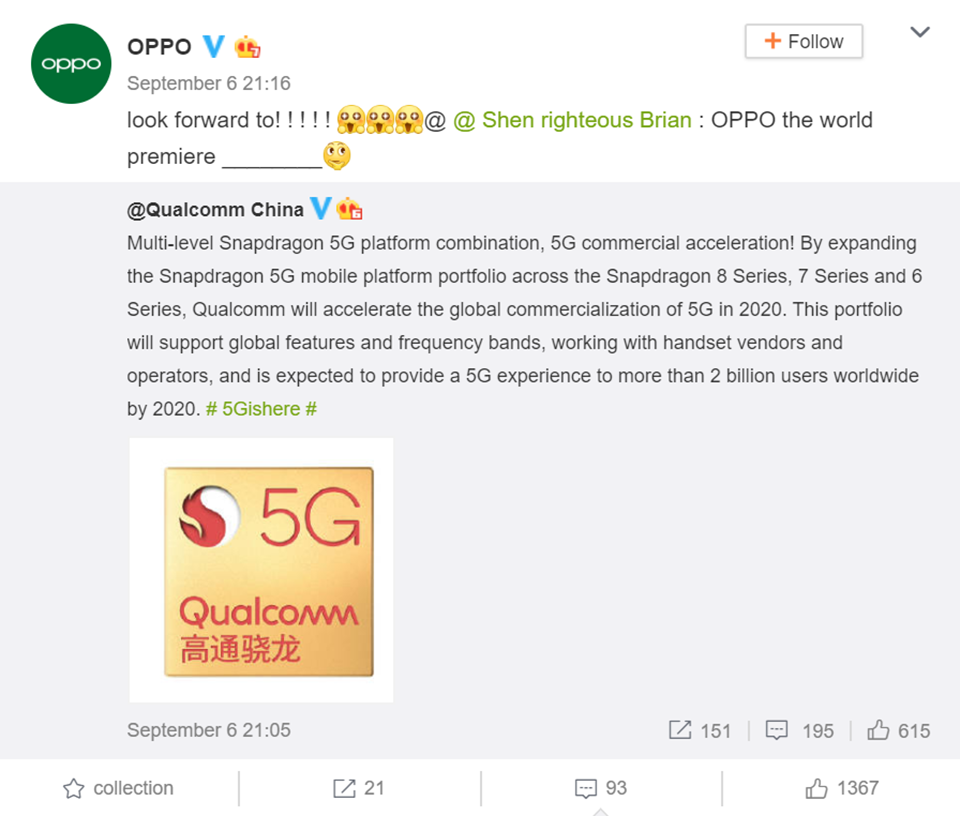 Sforum - Trang thông tin công nghệ mới nhất OPPO-5G-1 OPPO sẽ là hãng đầu tiên ra mắt smartphone dùng Snapdragon 700 series 5G Sforum - Trang thông tin công nghệ mới nhất OPPO-5G-1 OPPO sẽ là hãng đầu tiên ra mắt smartphone dùng Snapdragon 700 series 5G