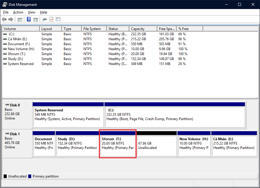 Sforum - Trang thông tin công nghệ mới nhất Untitled-13 Quản lý, phân vùng ổ  đĩa trực tiếp trên Windows 10 với Disk Management 