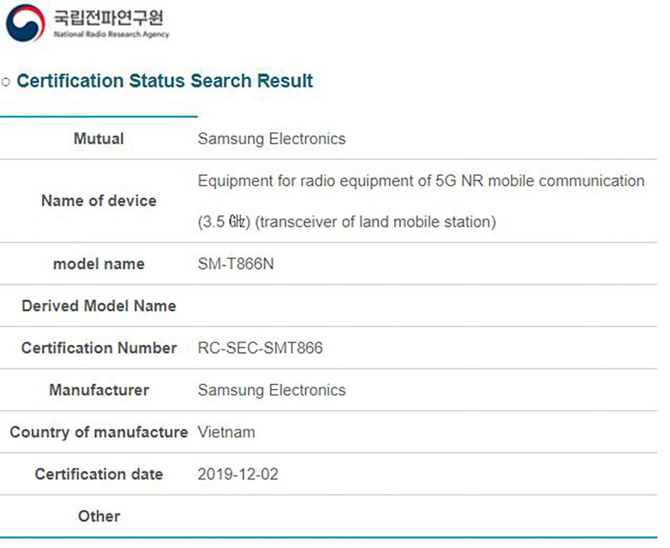Sforum - Trang thông tin công nghệ mới nhất galaxy-tab-s6-5g-RRA-certification Samsung chuẩn bị ra mắt Galaxy Tab S6 phiên bản 5G? 