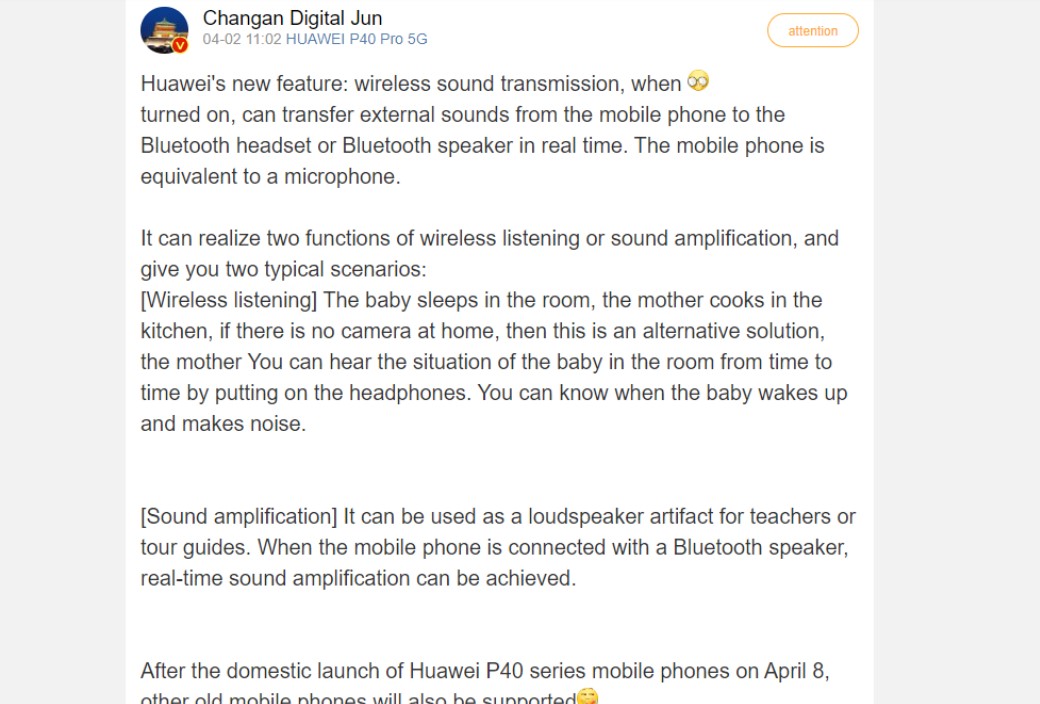 Sforum - Trang thông tin công nghệ mới nhất Screenshot_40-1 Huawei P40 có thể sử dụng như micro để phát âm thanh qua loa hoặc tai nghe Bluetooth 