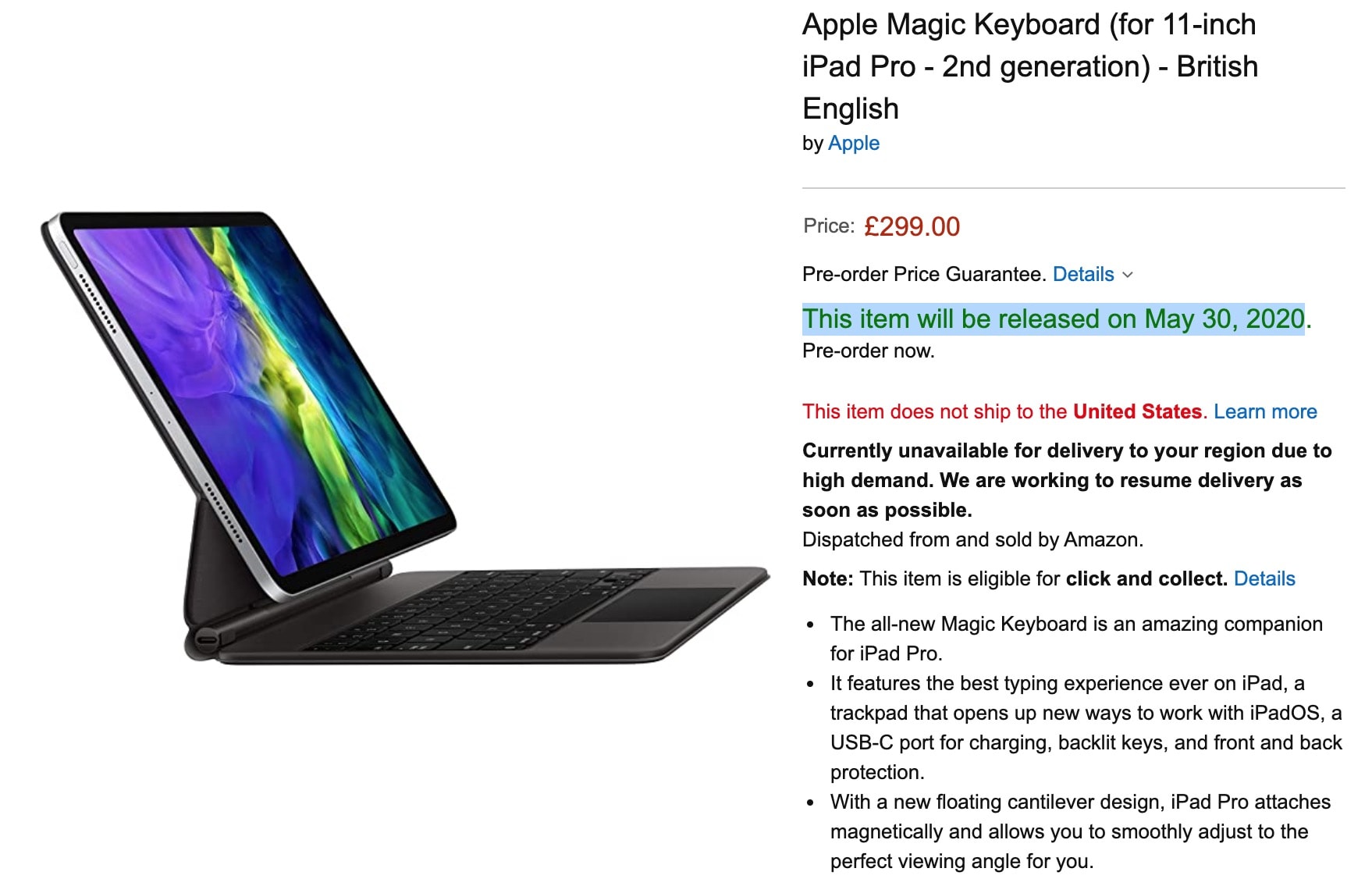 Sforum - Trang thông tin công nghệ mới nhất magic-keyboard-amazon-listing Bàn phím Magic Keyboard của iPad Pro 2020 sẽ mở bán từ ngày 30/5 