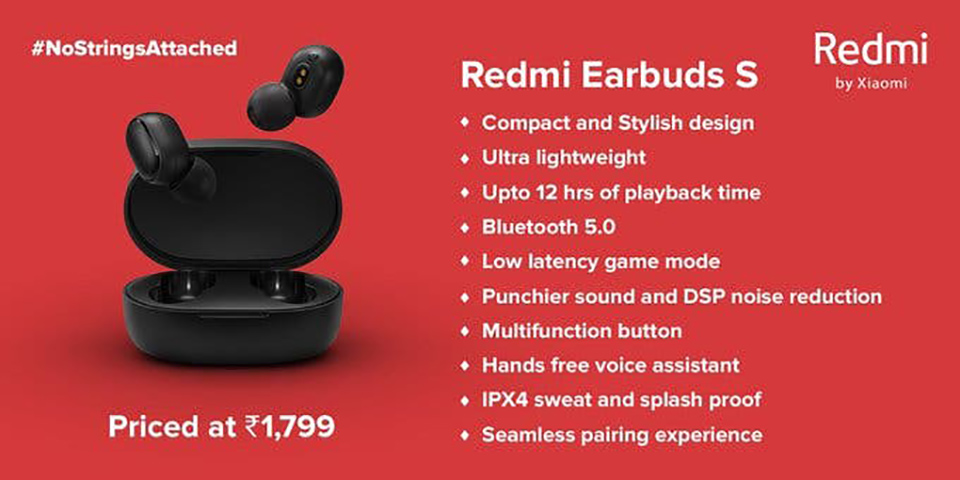 Sforum - Trang thông tin công nghệ mới nhất Redmi-AirDots-S-2 Redmi Earbuds S chính thức ra mắt với thời lượng pin 12 giờ, kháng nước IPX4, giá chỉ 550 ngàn đồng 