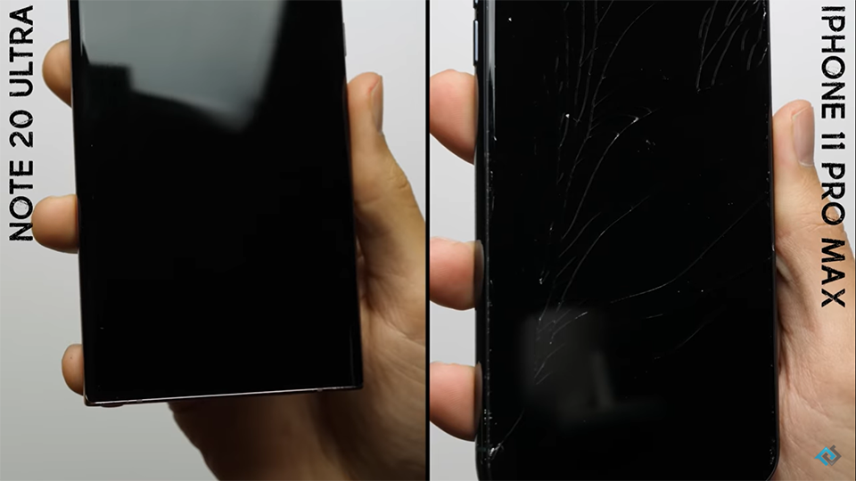 Sforum - Trang thông tin công nghệ mới nhất drop-test-Note-20-ultra-va-iPhone-11-pro-max-4 Galaxy Note 20 Ultra với kính Gorilla Glass Victus "đánh bại" iPhone 11 Pro Max trong thử nghiệm thả rơi 
