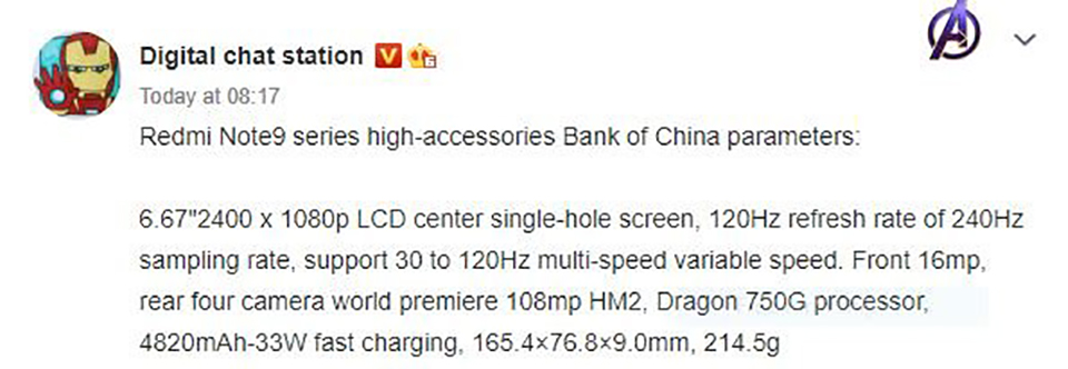 Sforum - Trang thông tin công nghệ mới nhất Redmi-Note-9-High-Edition-Specs-Leak Redmi Note 9 High Edition lộ cấu hình: Màn hình 120Hz, chip Snapdragon 750G, camera 108MP 