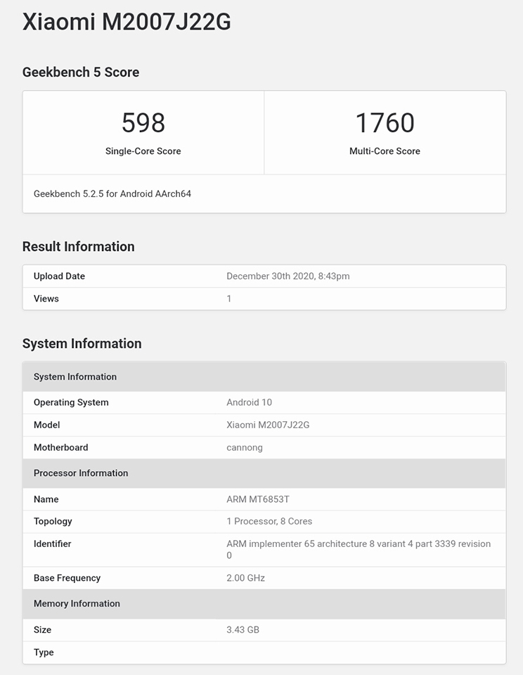 Sforum - Trang thông tin công nghệ mới nhất Redmi-Note-9T-1 Redmi Note 9T được phát hiện trên Geekbench, xác nhận dùng chip Dimensity 800U và RAM 4GB 