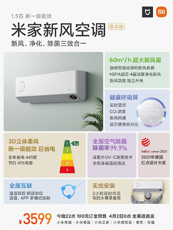 Sforum - Trang thông tin công nghệ mới nhất xiaomi-airconditioner-2 Xiaomi ra mắt máy điều hòa MIJIA mới: Công suất 1.5HP, 3 chế độ hoạt động, khử trùng 99.9% không khí, giá 12.65 triệu đồng 