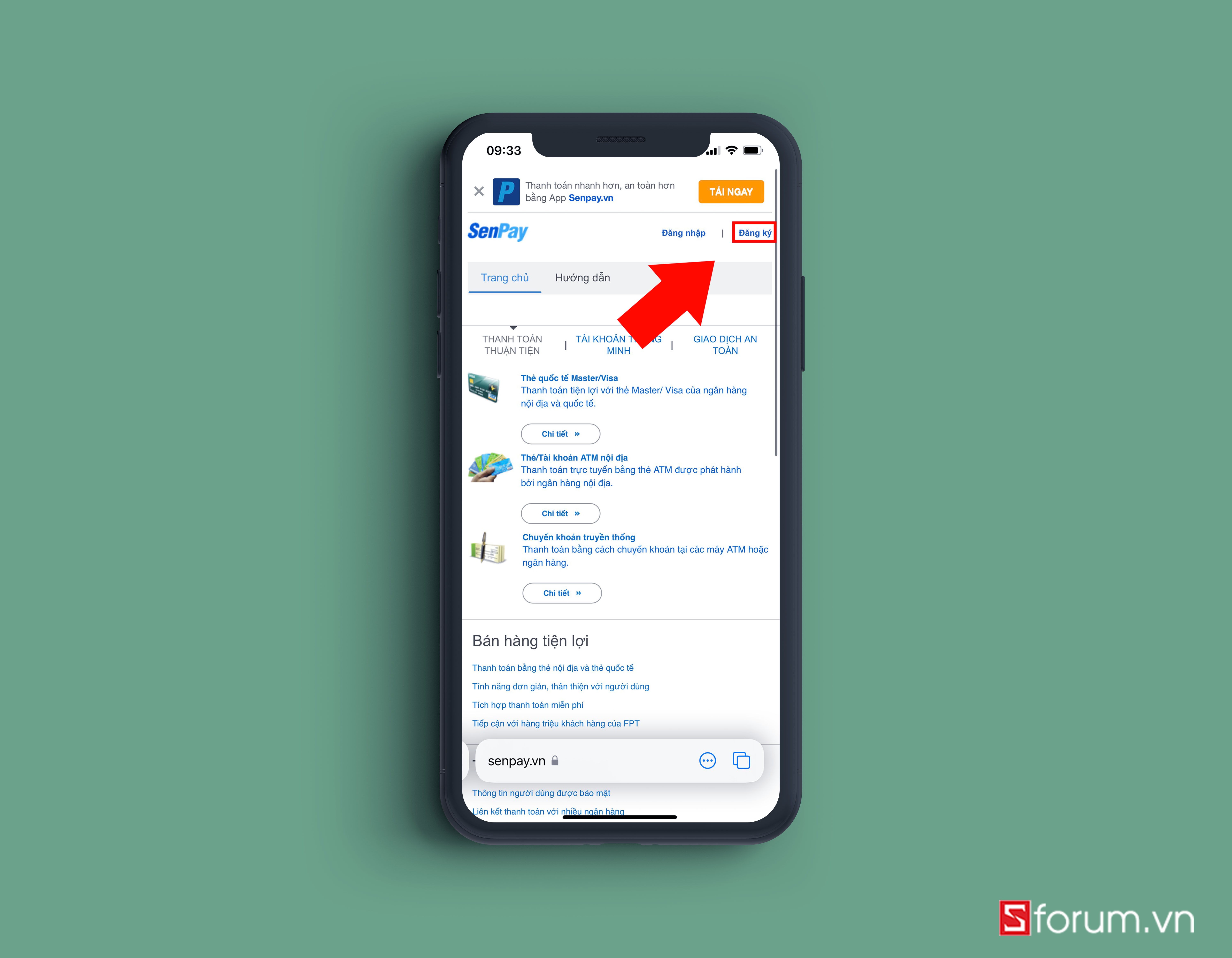 truy cập vào Senpay