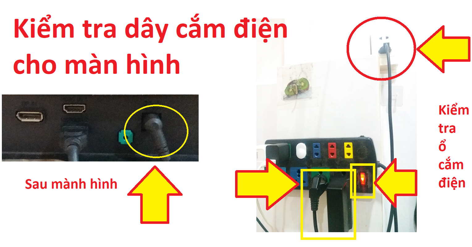 Kiểm ra dây cắm điện cho màn hình