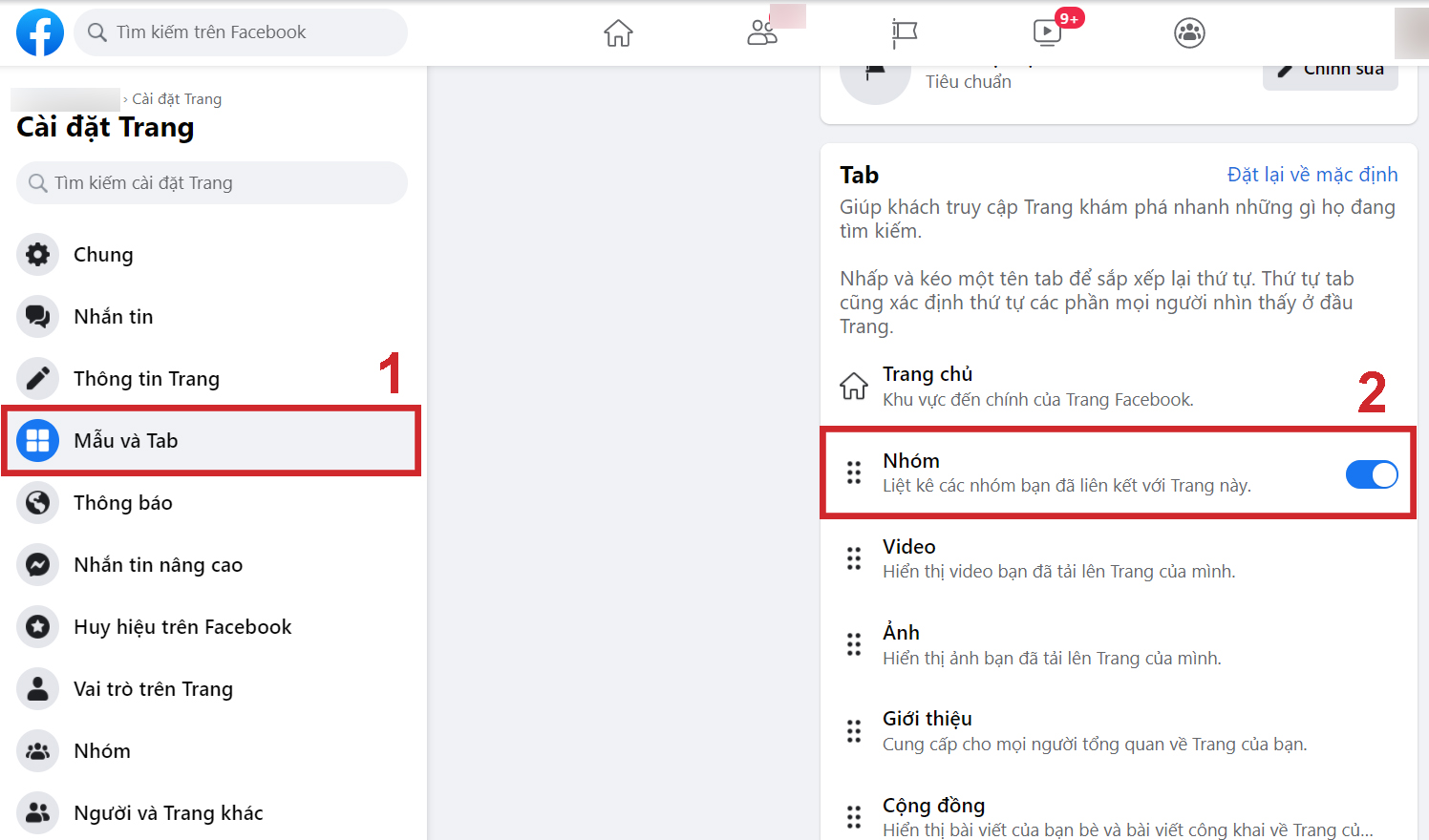 Nhấn chọn gạt ngang mục Nhóm