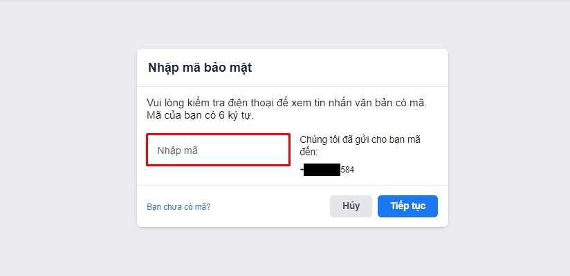 nhập mã xác thực