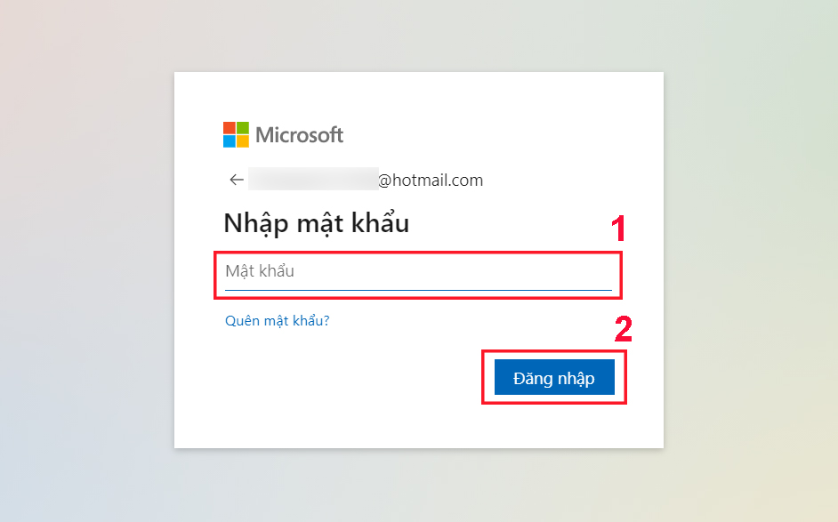 hotmail login bằng cách nhập mật khẩu