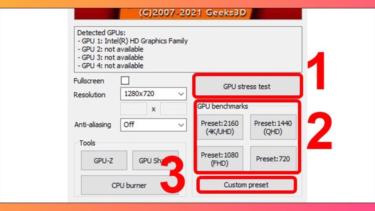 Cách test VGA với GPU stress test bước 1