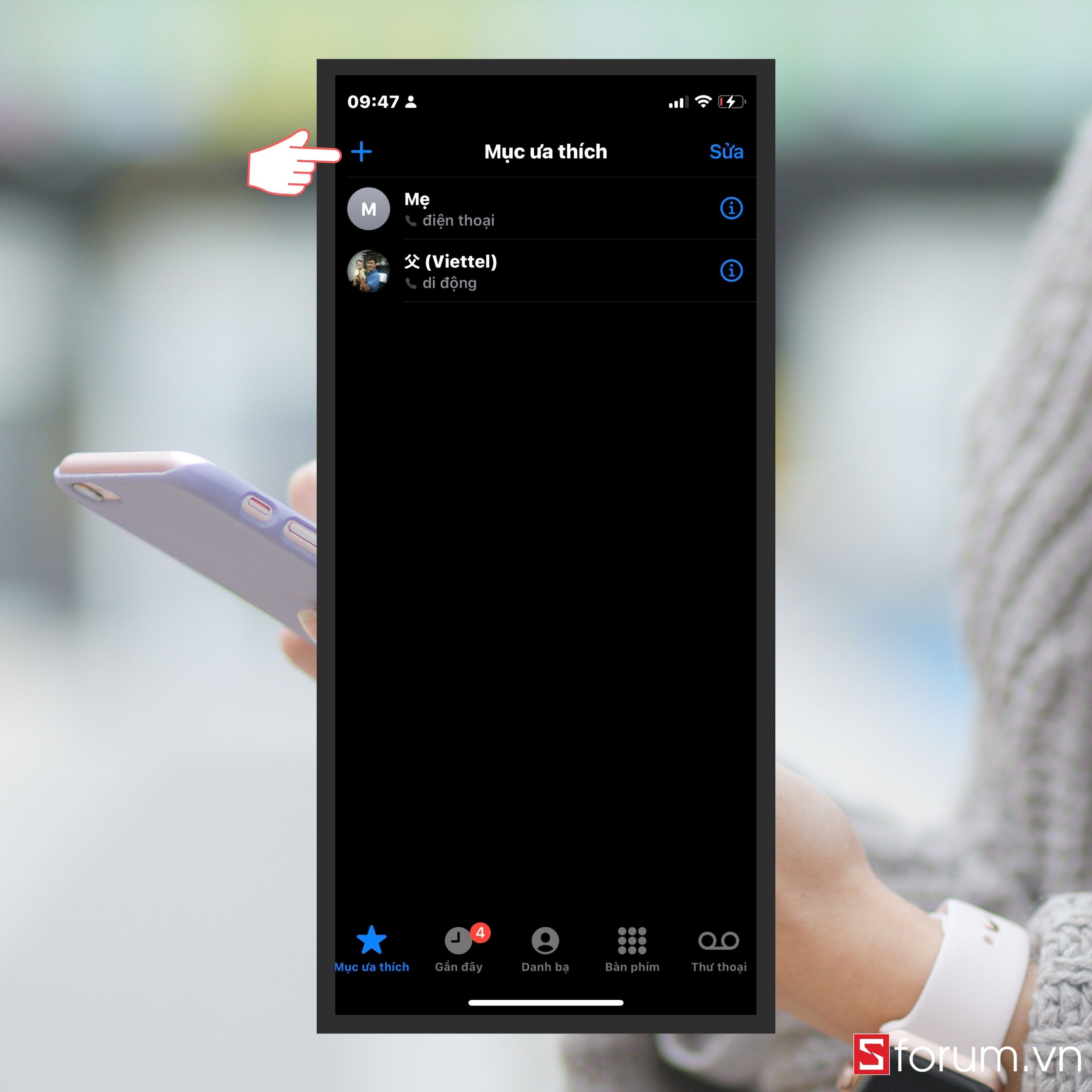 Nhấn chọn vào biểu tượng liên hệ