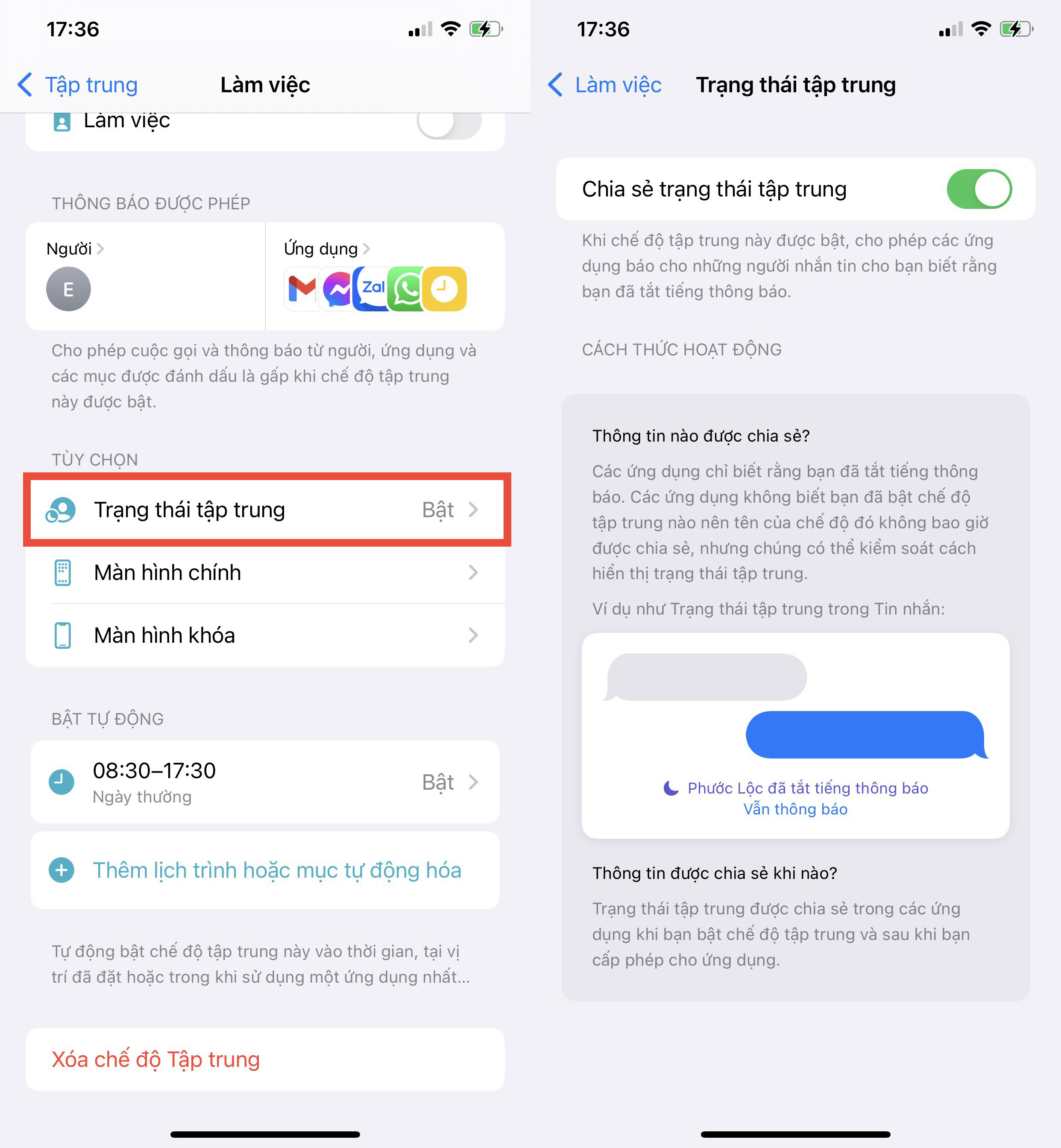 chế độ tập trung làm việc