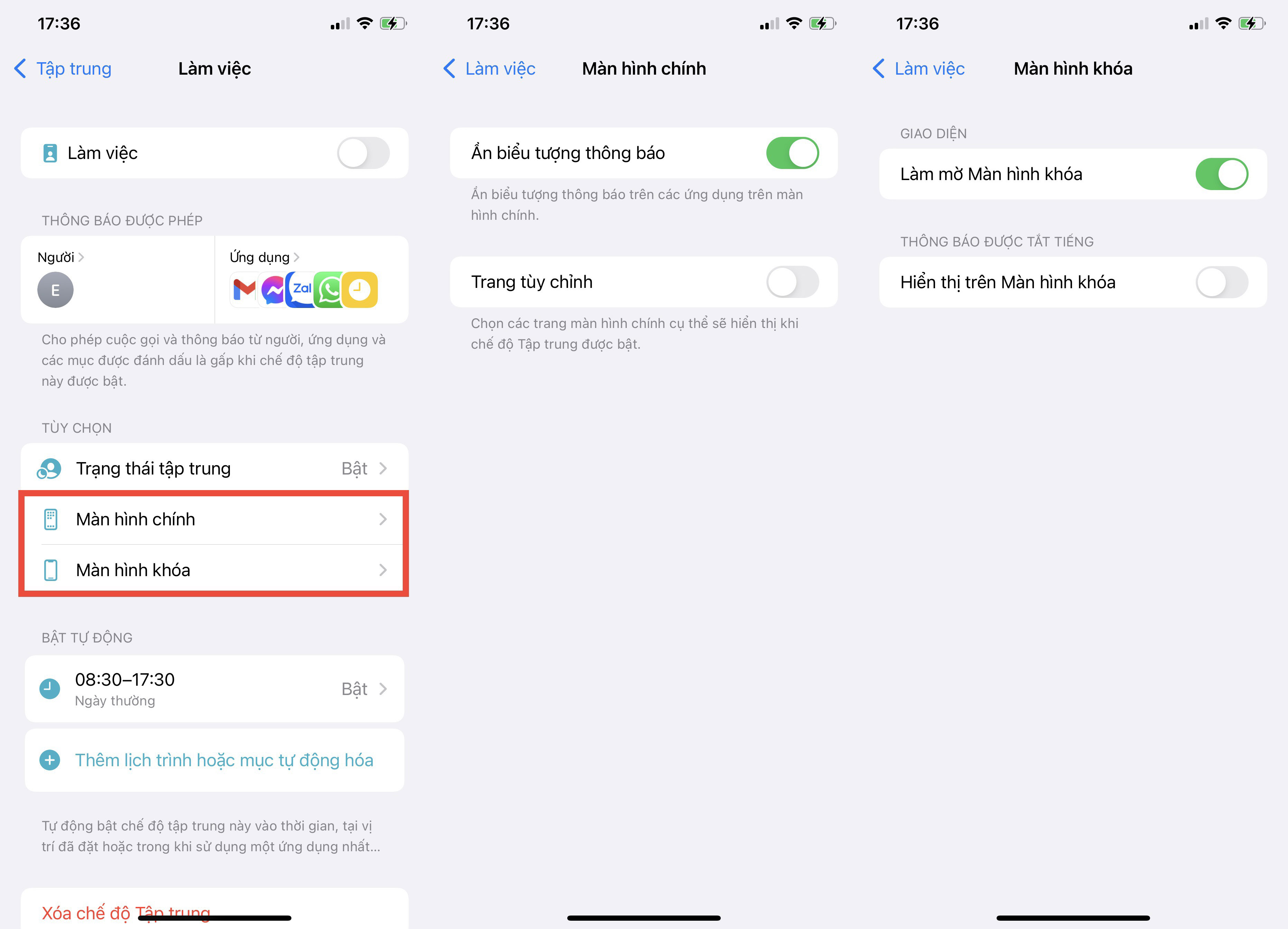 chế độ tập trung làm việc