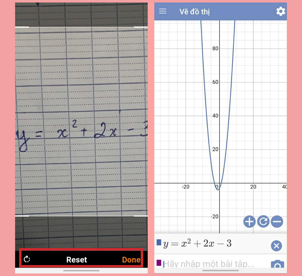 Chụp bài toán và mathway sẽ hiển thị chi tiết