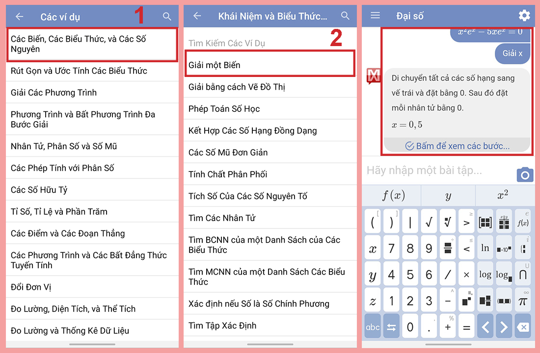 Giải một biến trong mathway