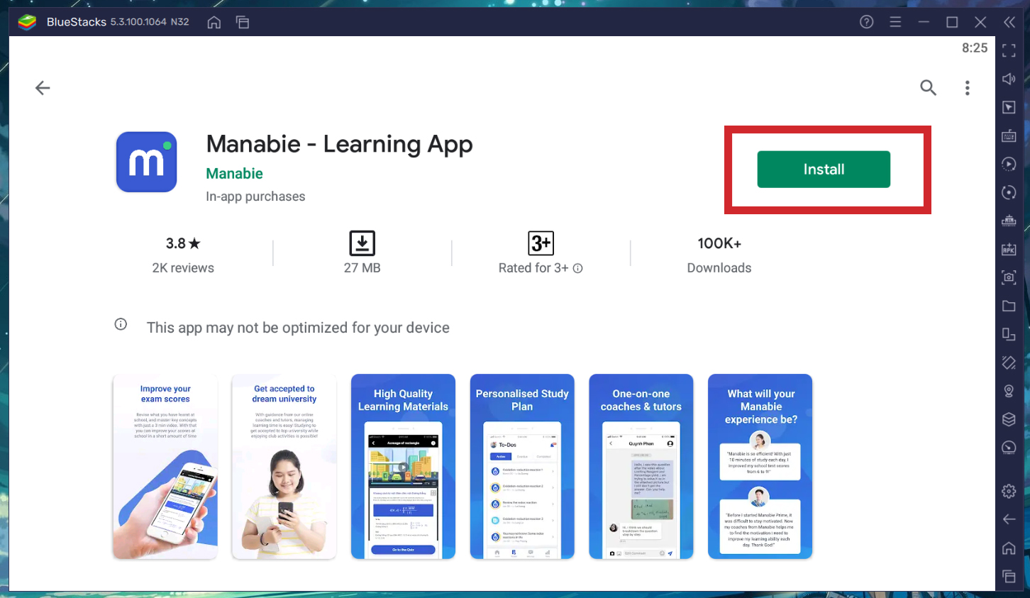 Chọn Install manabie