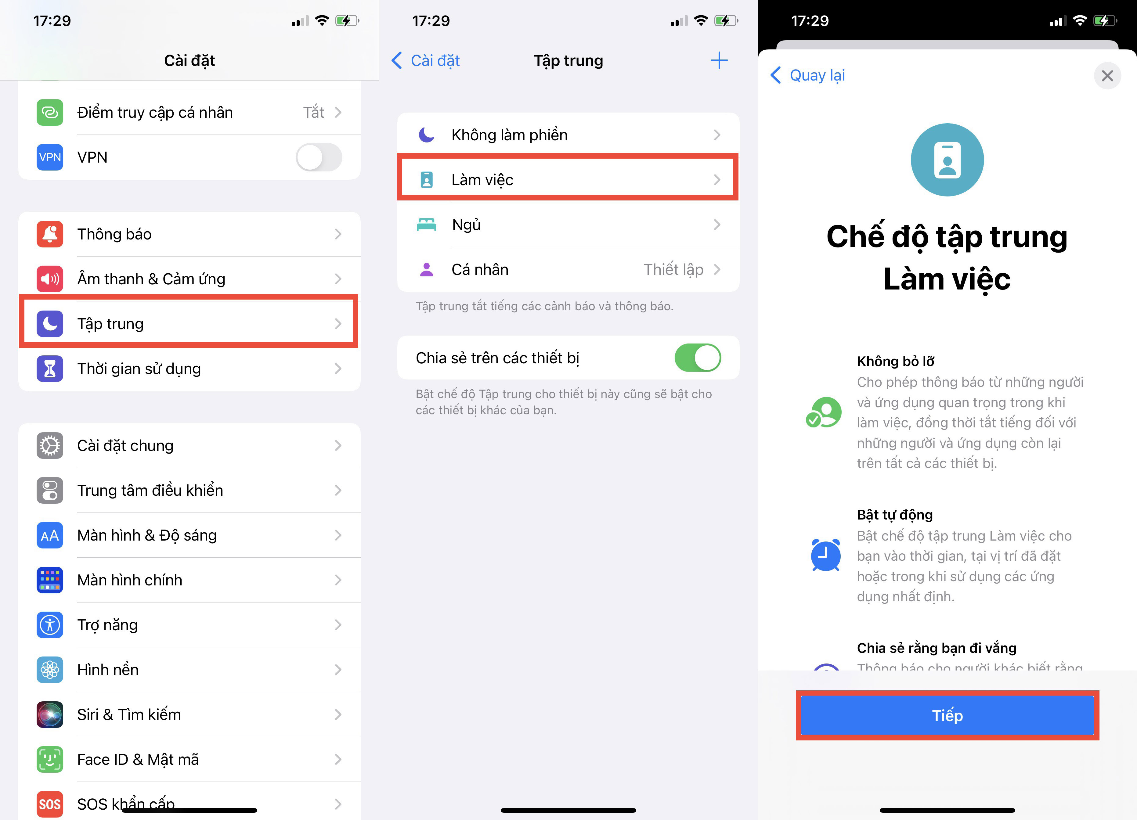 chế độ tập trung làm việc