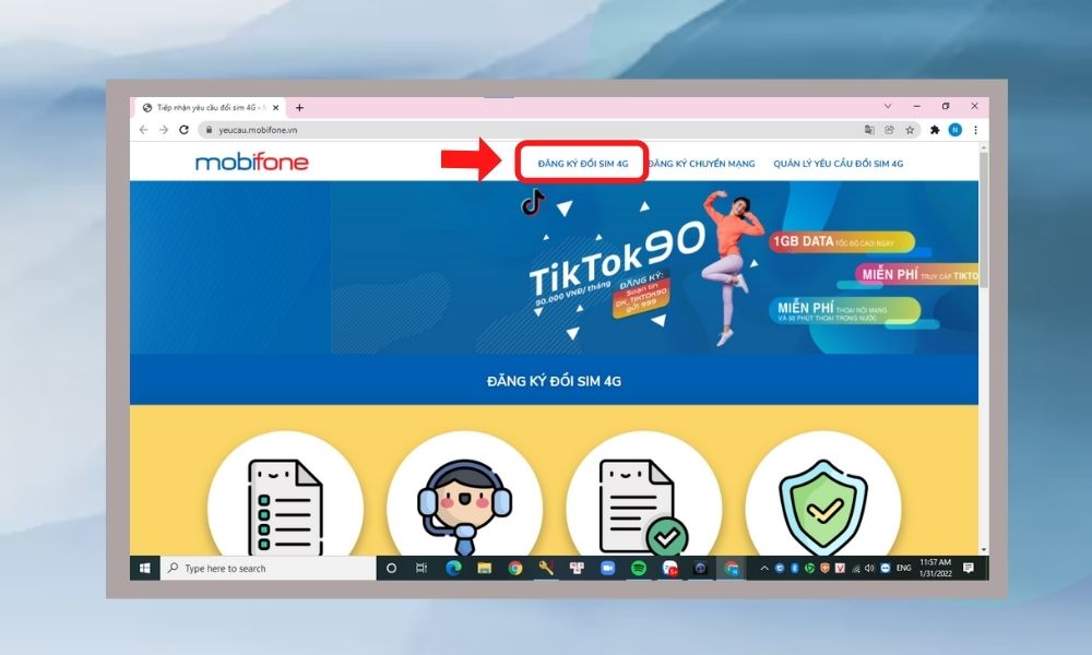 Nhấn chọn phần đăng ký đổi sim