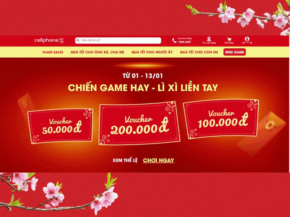 Chương trình Minigame dịp tết tại Cellphones