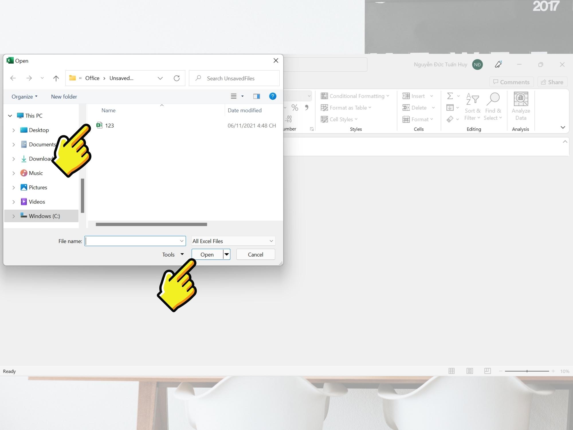 Cách lấy lại file Excel chưa lưu bằng chế độ AutoSave - Bước 3