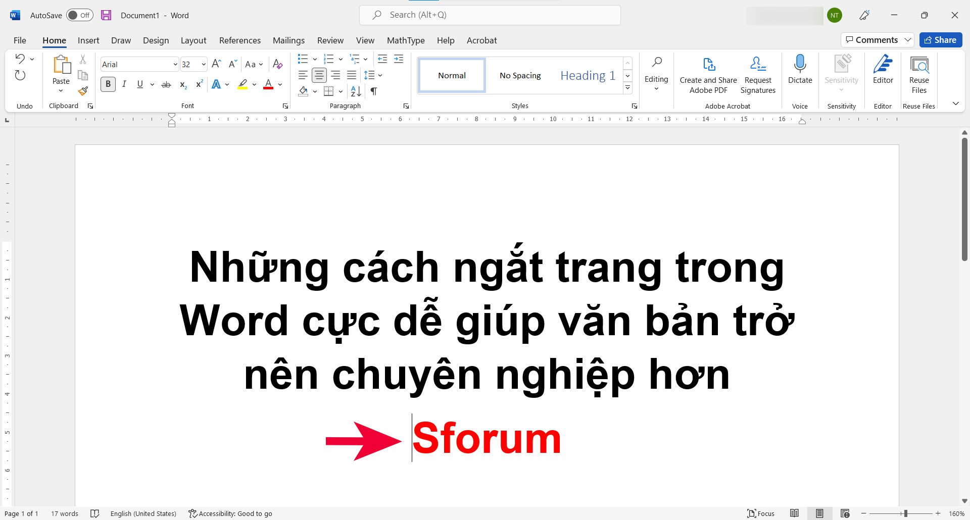 Sử dụng Section Breaks - bước 1