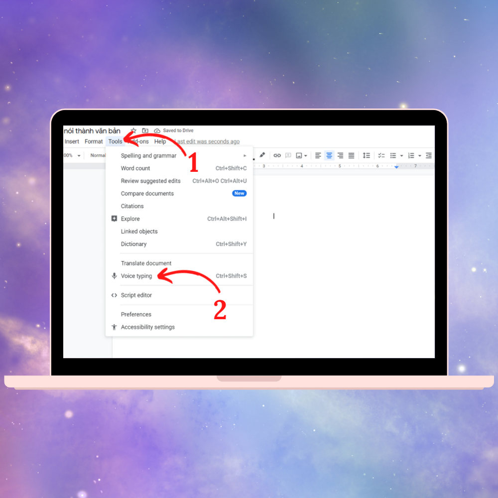 Các bước để nhập văn bản bằng giọng nói trên Google Docs - Bước 1 