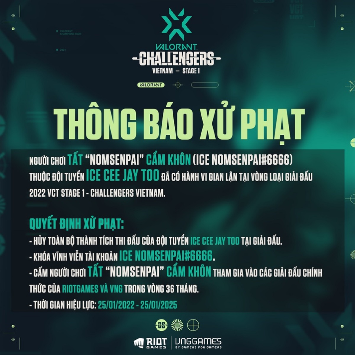 Tuyển thủ Valorant Việt Nam bị cấm thi đấu vì hành vi gian lận trong giải
