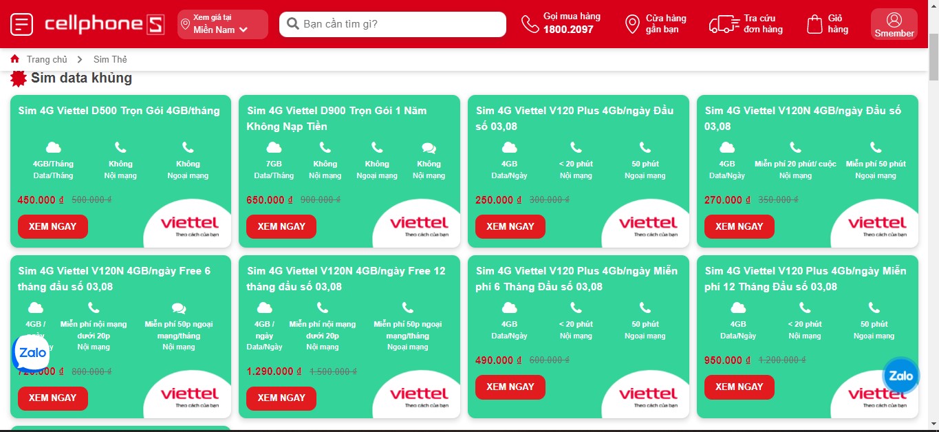 Đặt mua sim Viettel 4G tại CellphoneS