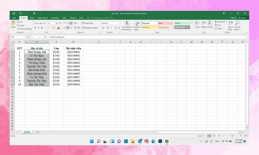 Cách xuống dòng trong Excel bằng Wrap Text bước 1