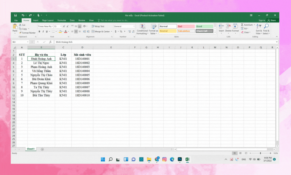 Cách xuống dòng trong Excel