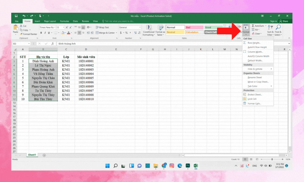 Cách xuống dòng trong Excel bằng Justify bước 2