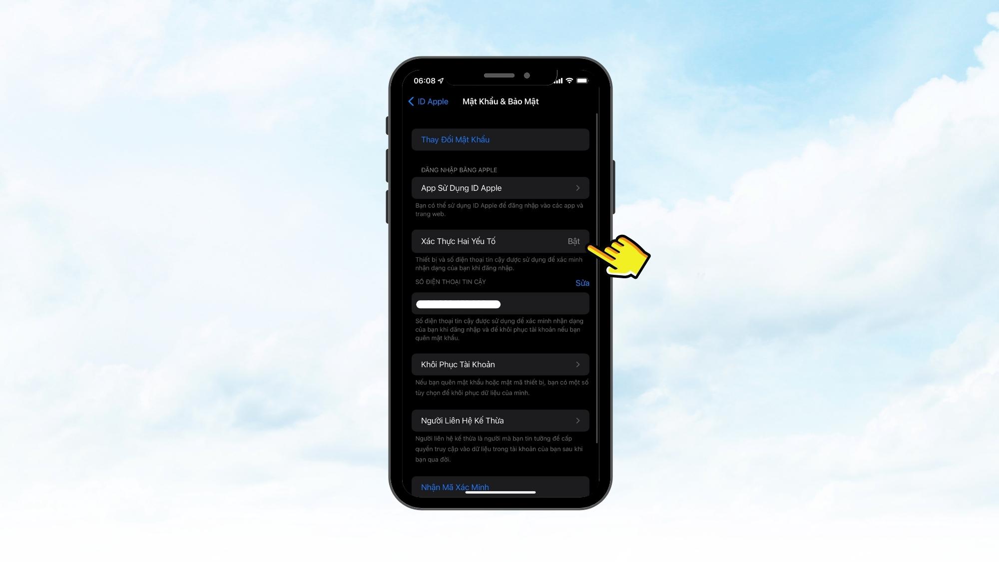 Bật tính năng xác thực hai yếu tố- Mẹo bảo mật iPhone - Bước 3