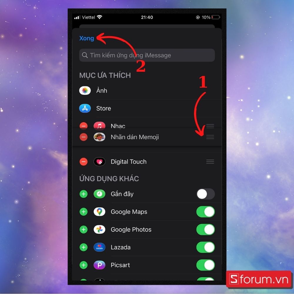 Đổi thứ tự các app trên iMessage - Bước 3 