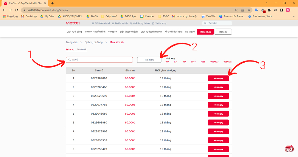 Địa điểm mua sim 0329 uy tín - Bước 2 