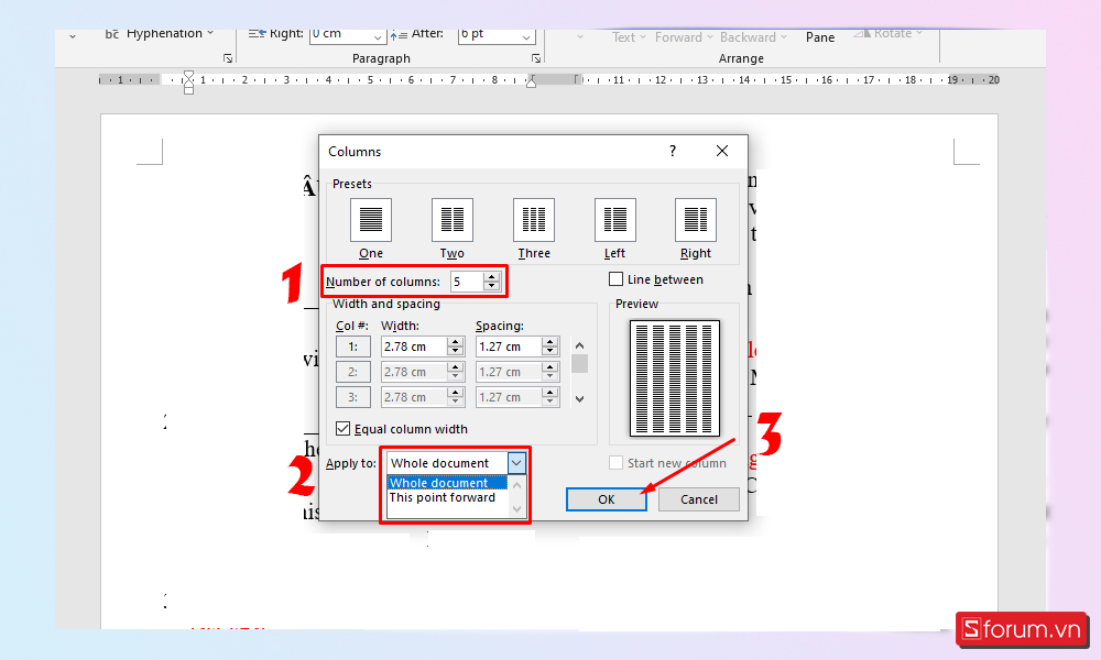 Hướng dẫn chia trang Word thành nhiều cột bước 2
