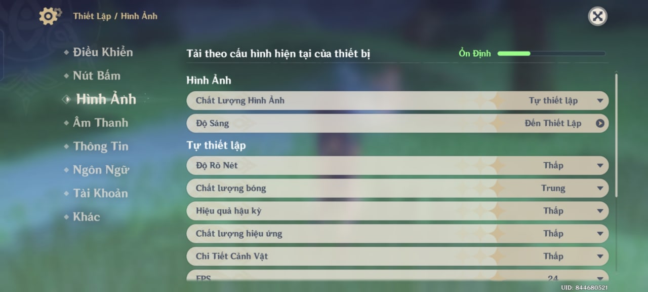 thiết lập đồ họa Genshin Impact