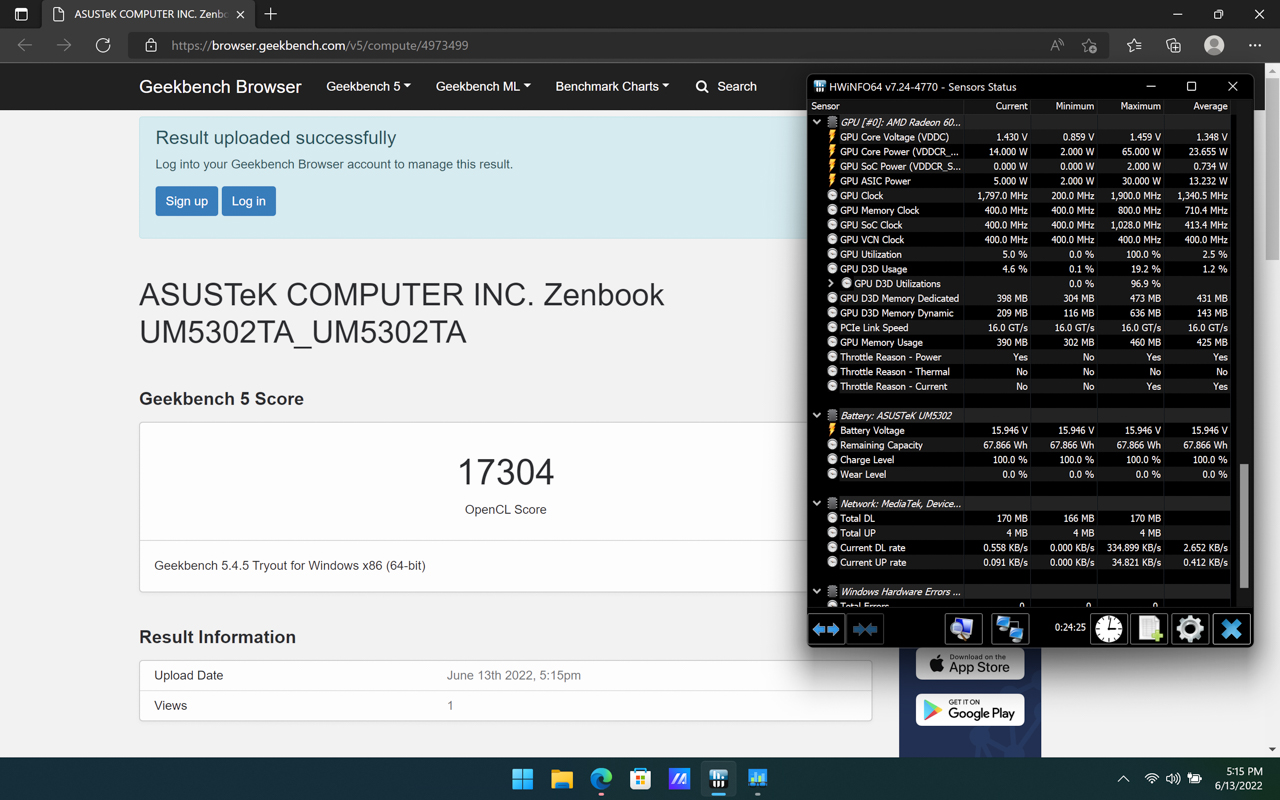 AMD Ryzen 5 6600U Geekbench 5 OpenCL