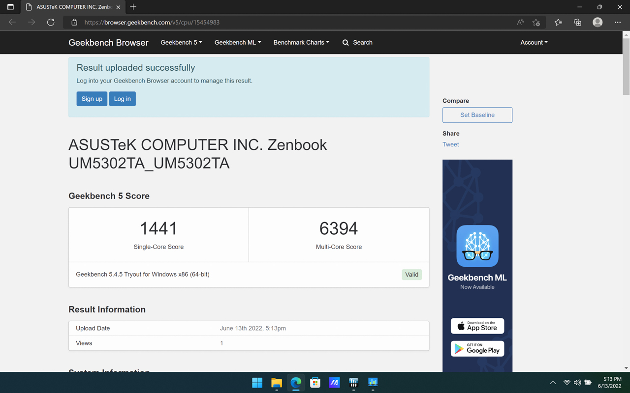 AMD Ryzen 5 6600U Geekbench 5